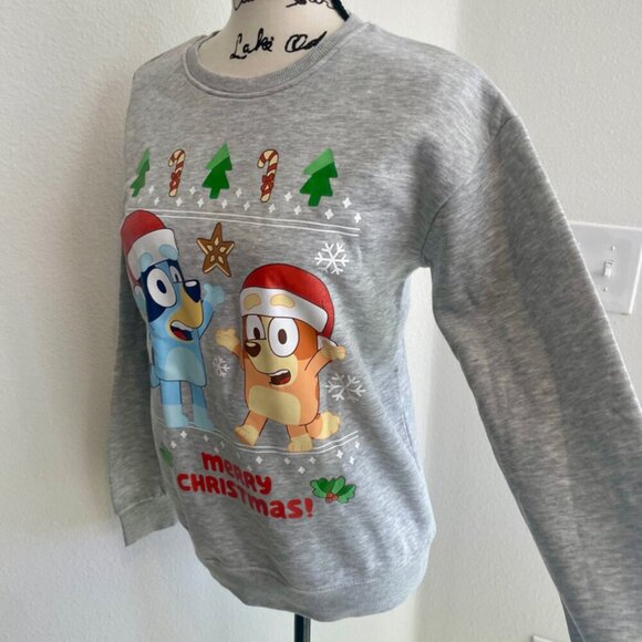 BLUEY & CHILLY HELLER UGLY CHRISTMAS SWEATSHIRT SZ S KIDS L GRAY CARTOON KAWAII - Picture 12 of 16